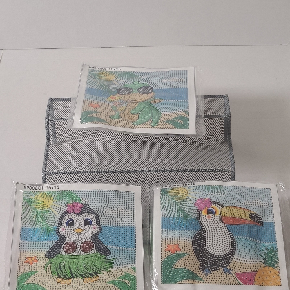 Kids Diamond Art 3 Pack NWOB Tucan, Peguin, Dinosaur Age 8 And Up